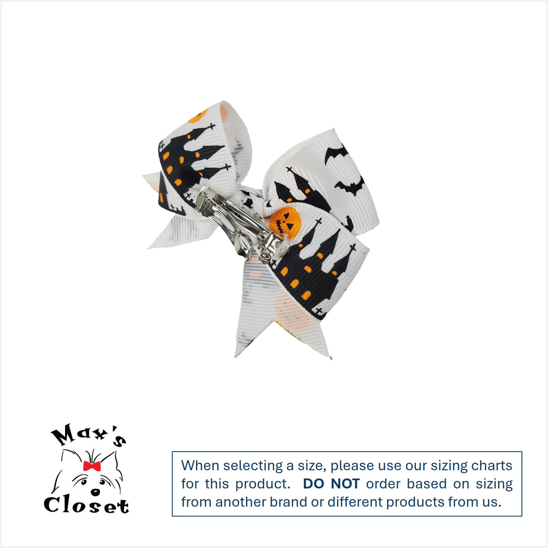 Picture of Hair Bow - Lg White/Pumpkin/Black Cat