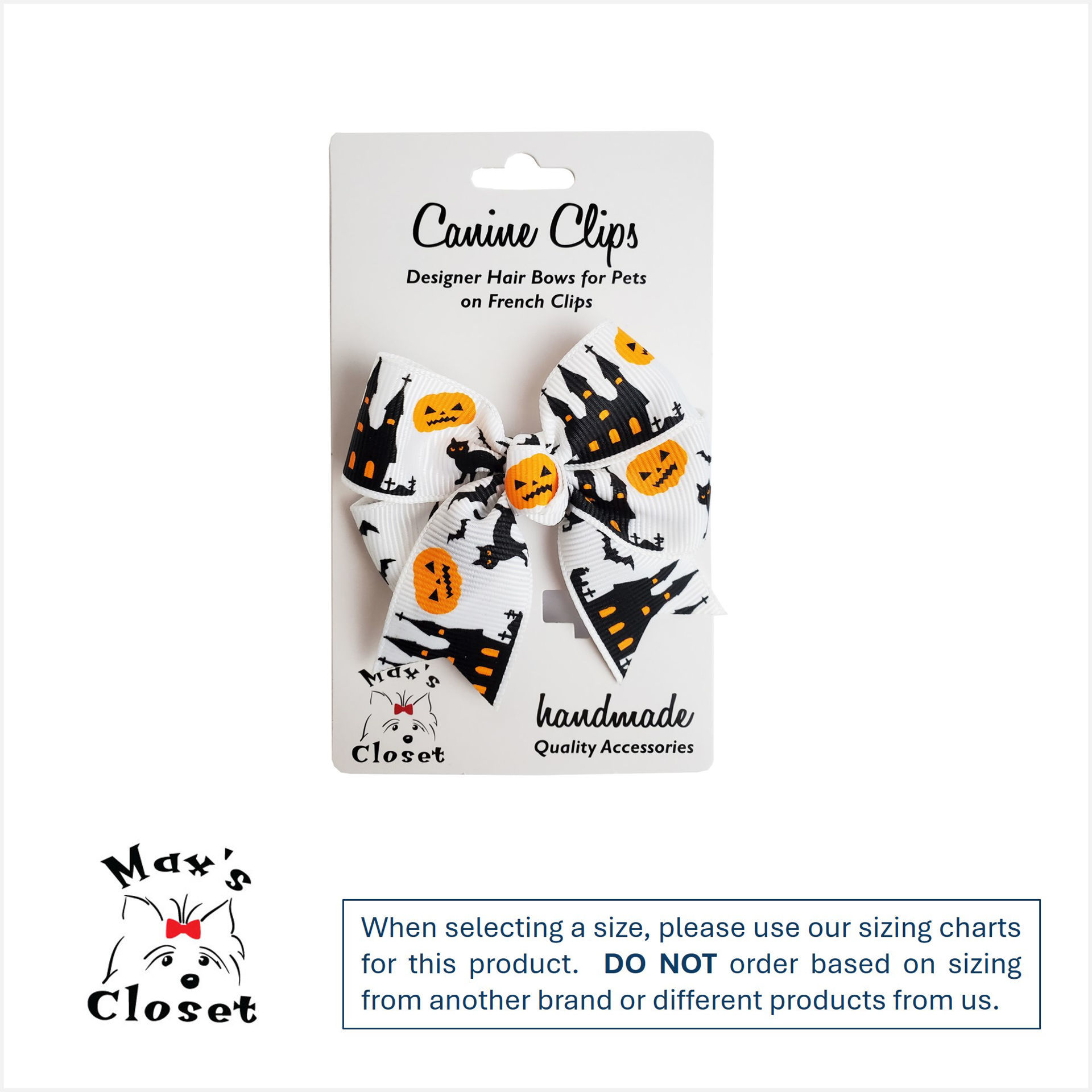Picture of Hair Bow - Lg White/Pumpkin/Black Cat